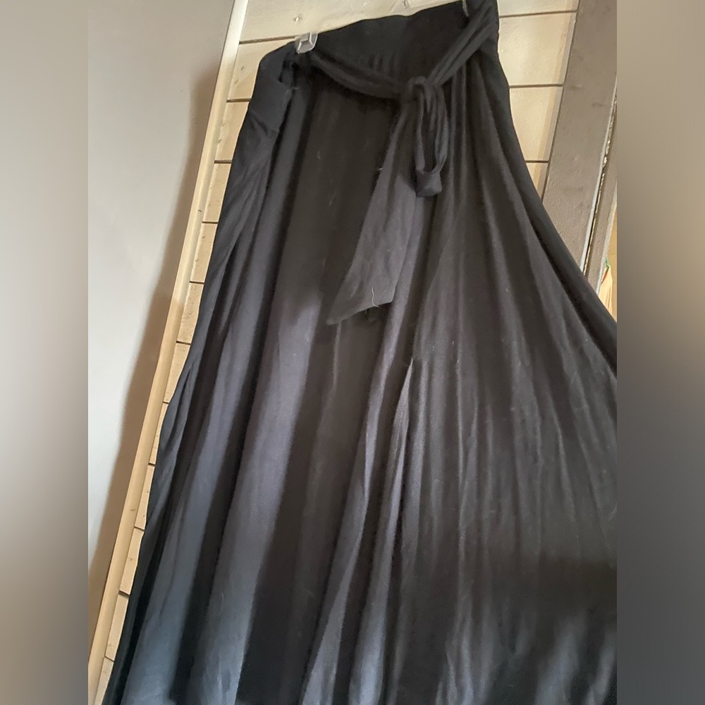 Faux Wrap Black Maxi Skirt